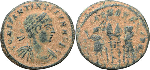 Ancient Roman coin of Constantine II - GLORIA EXERCITVS